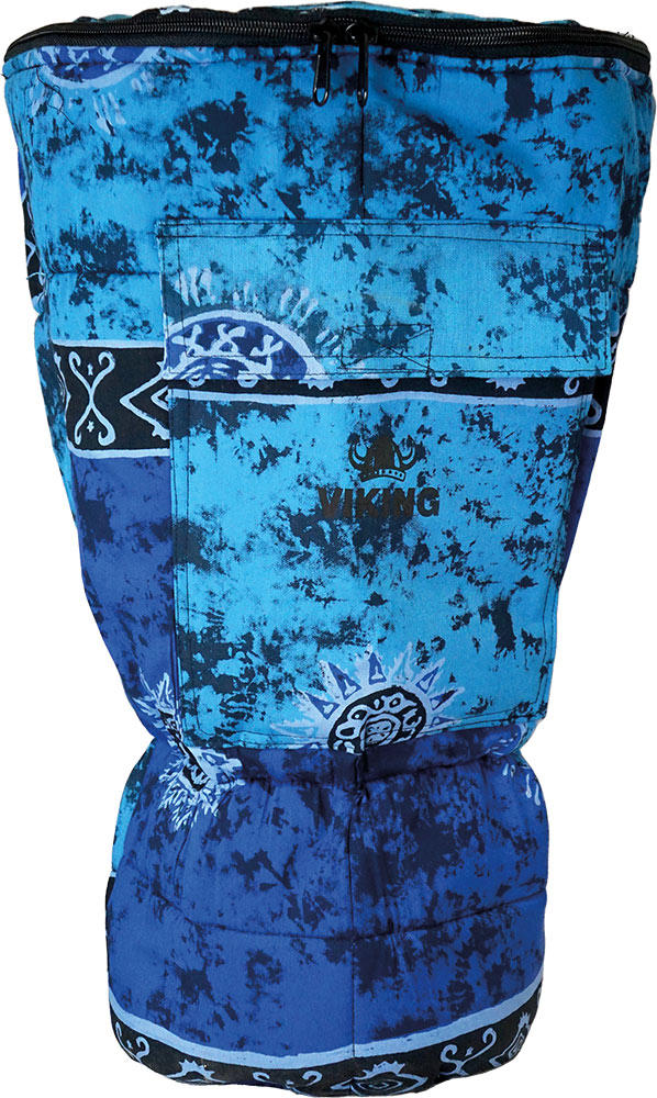 Viking VDB-10 10inch Djembe Bag. Blue Handmade bag with a blue colored Baliku pattern. 50cm high