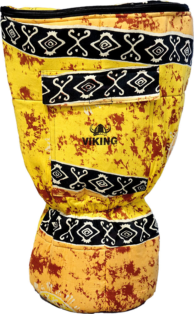 Viking VDB-12 12inch Djembe Bag. Yellow Handmade bag with a warm yellow/brown colored pattern. 60cm high