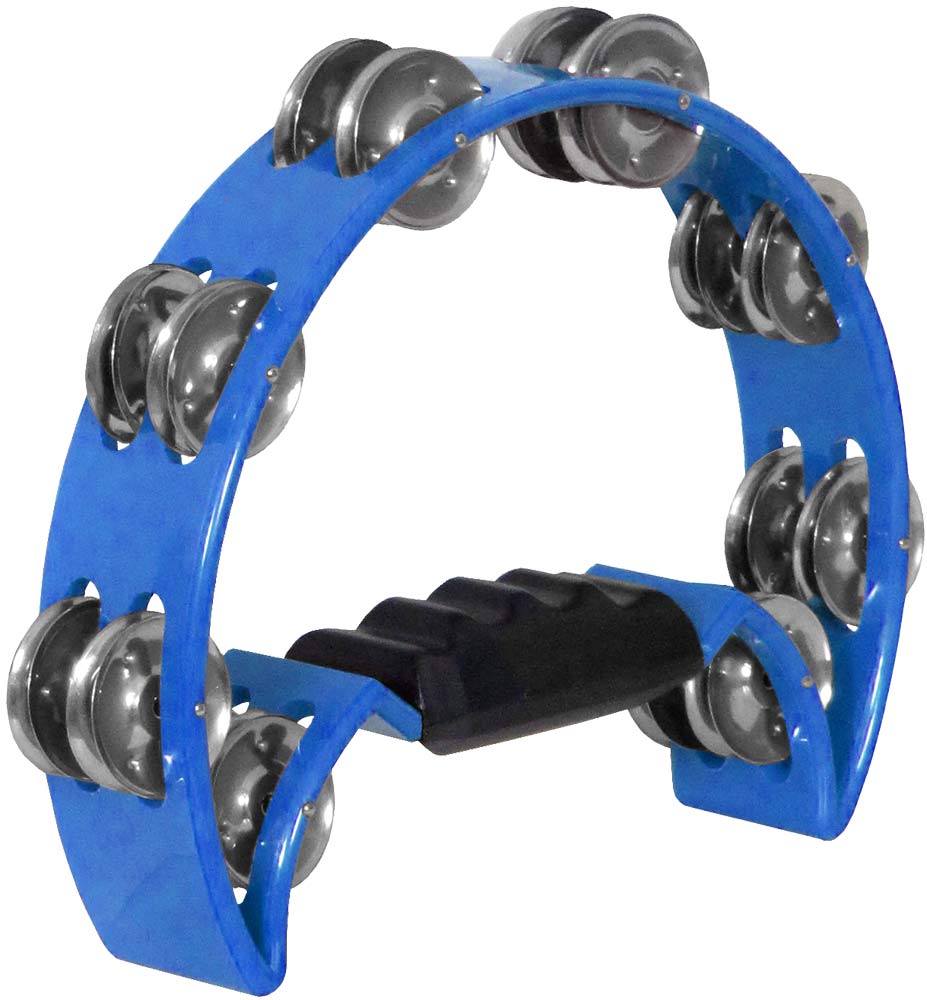 Atlas Half Moon Tambourine, Blue Blue. Sturdy Tambourine with a chunky plastic handle