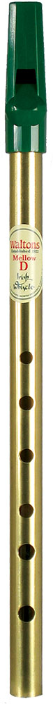 Waltons Irish D Whistle, Mellow Brass body with a green plastic mouthpiece