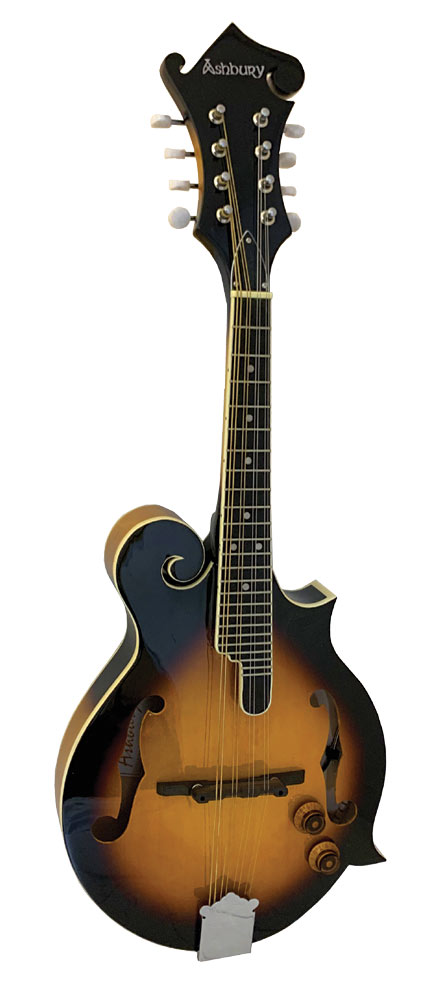 Ashbury AM-380E Electro F Style Mandolin, S/B Electro Acoustic Mandolin with tone and volume controls, Sunburst finish