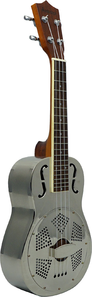 Ashbury AUR-10 Concert Resonator Ukulele Palm tree engraved nickel plated bell brass body