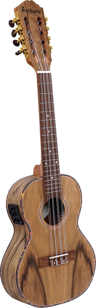 Ashbury AU-89T8E 8 String Electro Tenor Uke, DAO Matt finish. DAO wood top, back, sides. Tortoise shell style binding/rosette