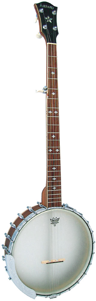 Ashbury AB-55-5 5 Str Banjo, Walnut Open Back Walnut neck & rim, Whyte laydie tone ring, one piece nickel flange, 24 bracket