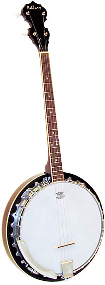 Ashbury AB-35-T Tenor Banjo, Mahogany Resonator Aluminum rim. White ABS bound mahogany neck with rosewood fingerboard. 19 Frets