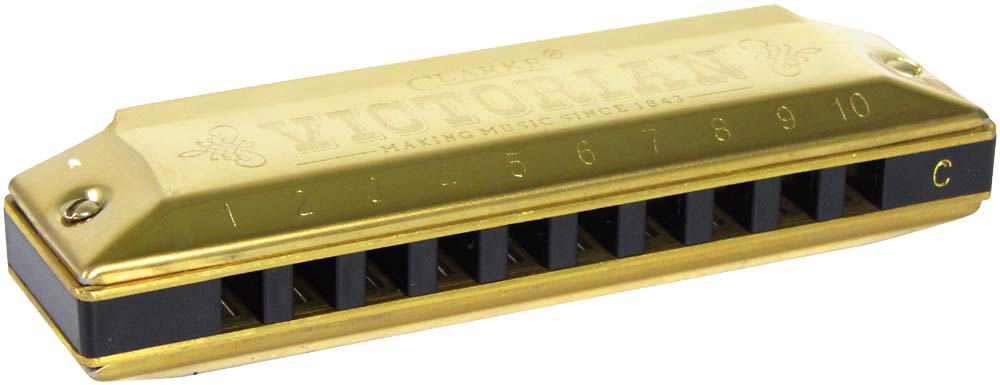 Clarke Victorian Harmonica in C Major 10 hole blues harmoncia in C. Brass/silver alloy reeds on 0.1mm brass plates