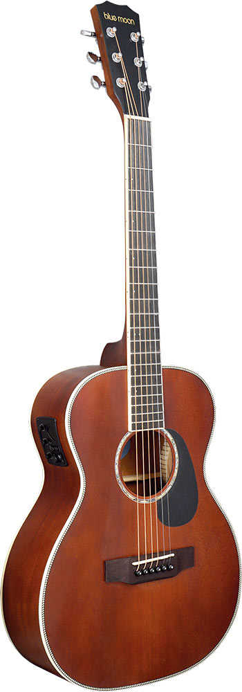 Blue Moon BG-24EM 3/4 OM Size Guitar, Mahogany Mahogany top, mahogany back and sides with EQ. Open pore finish