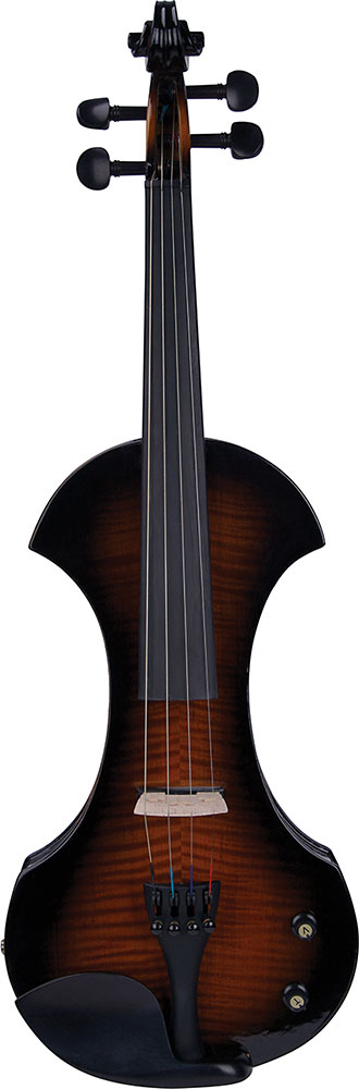 Valentino VE-040SB Electric Violin. Sunburst Veneered maple body with a dark sunburst finish. Cornerless hollow violin shape