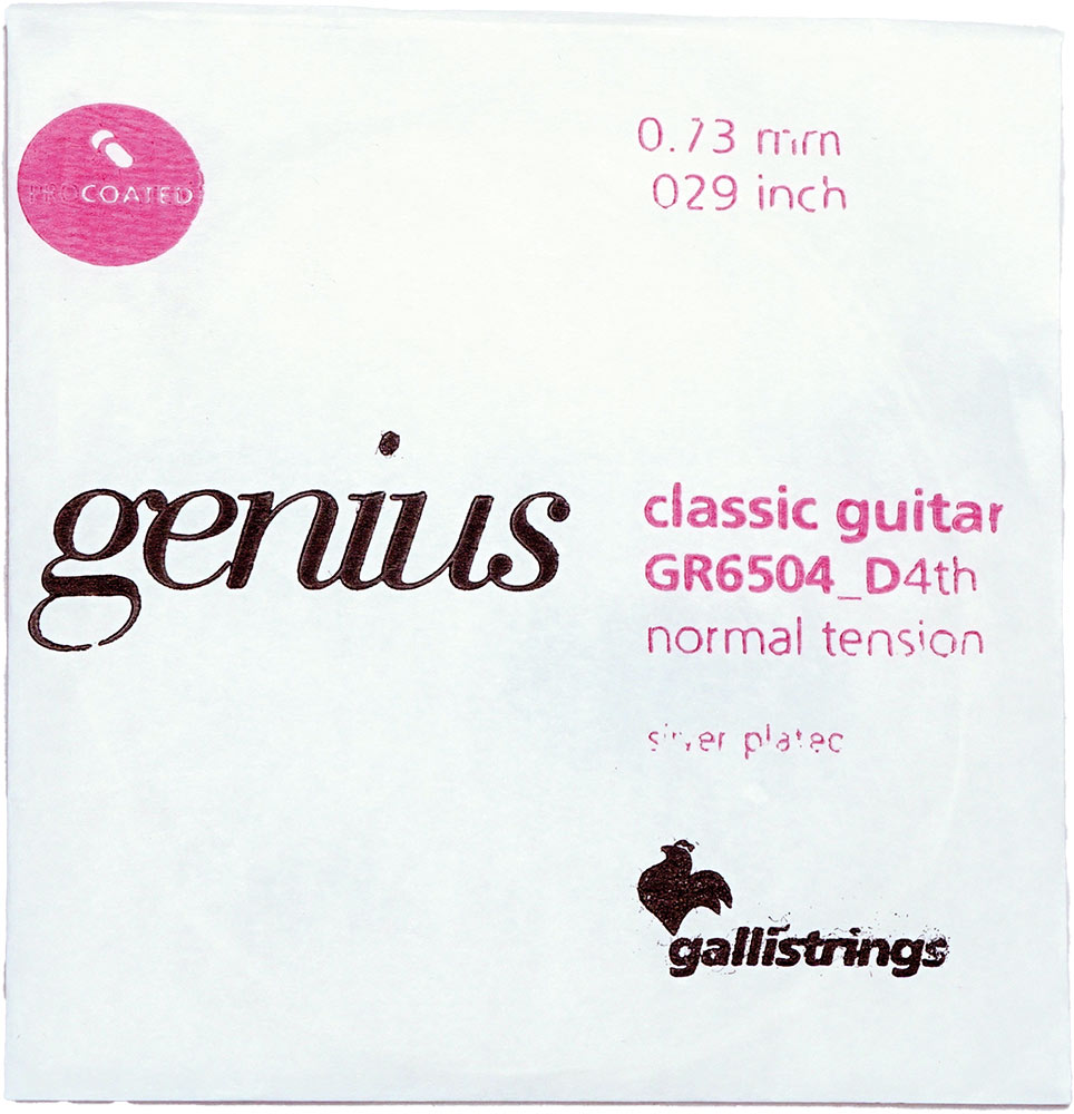 Galli GR6504 Classical Guitar D String Crystal classical silverplated wound single. Normal tension .029w