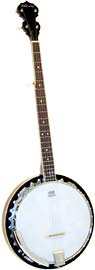 Ashbury AB-35-5 5 Str Banjo, Mahogany Resonator Aluminum rim. White ABS bound mahogany neck with rosewood fingerboard. 22 Frets