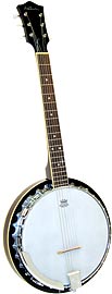 Ashbury AB-35-G 6 String Guitar Banjo, Mahogany Aluminum rim. White ABS bound mahogany neck with rosewood fingerboard. 19 Frets